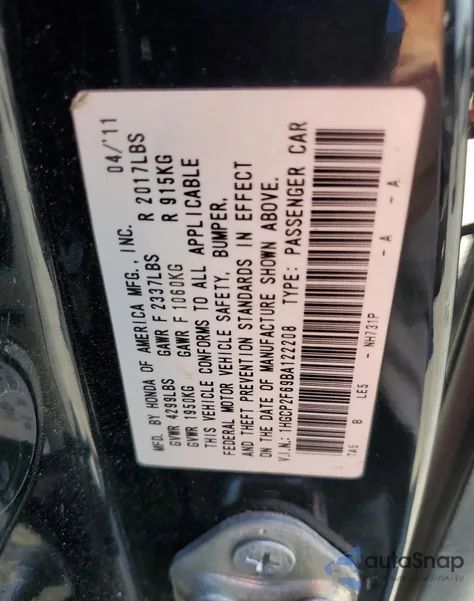 2011 Honda Accord Se from USA, damaged, VIN 1HGCP2F69BA122208